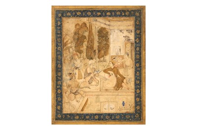 Lot 352 - A YOUNG MUGHAL PRINCE BEING ENTERTAINED BY MUSICIANS AND POETS