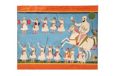 Lot 321 - A HAWKING SCENE WITH A NAWAB ON A WHITE STEED