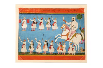 Lot 321 - A HAWKING SCENE WITH A NAWAB ON A WHITE STEED