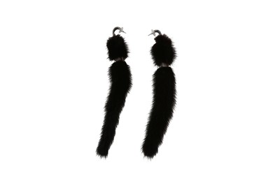 Lot 265 - Saint Laurent Black Mink Long Pierced Earrings