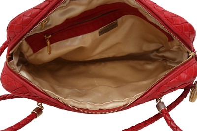 Lot 1 - Bottega Veneta Lipstick Red Intrecciato Shoulder Bag