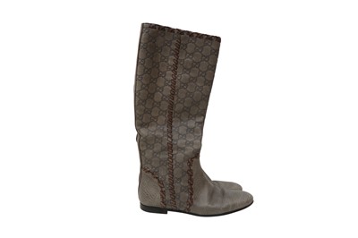 Lot 177 - Gucci Grey Monogram Embossed Janis Boot - Size 36