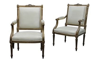 Lot 375 - A PAIR OF FRENCH LOUIS XV STYLE GILT ARMCHAIRS, LATE NINETEENTH CENTURY