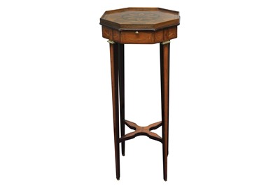 Lot 395 - A LATE NINETEENTH CENTURY SHERATON STYLE MAHOGANY AND SATINWOOD MARQUETRY KETTLE STAND