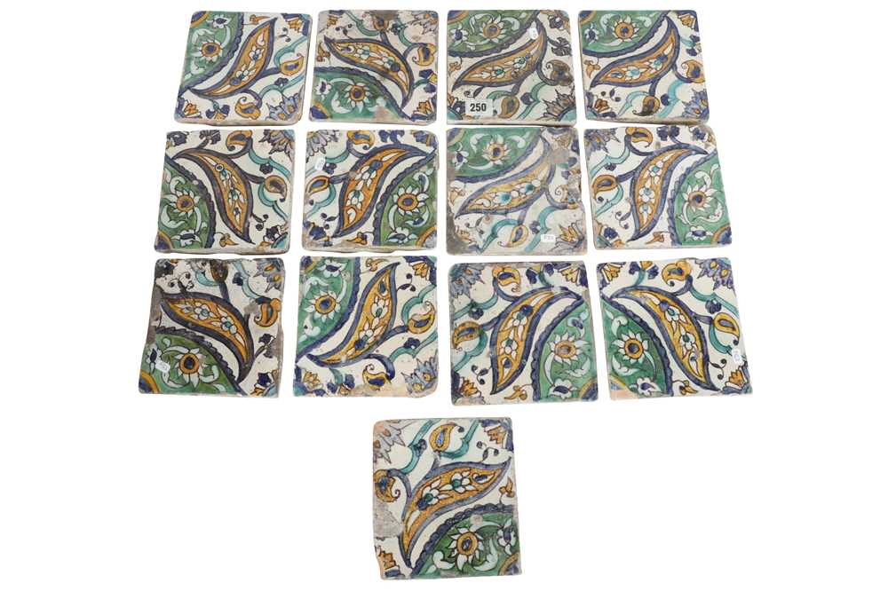 Lot 232 - A SET OF THIRTEEN LATE NINETEENTH TO EARLY TWENTIETH CENTURY NORTH AFRICAN POTTERY TILES