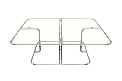 Lot 584 - A CHROME AND GLASS COFFEE TABLE