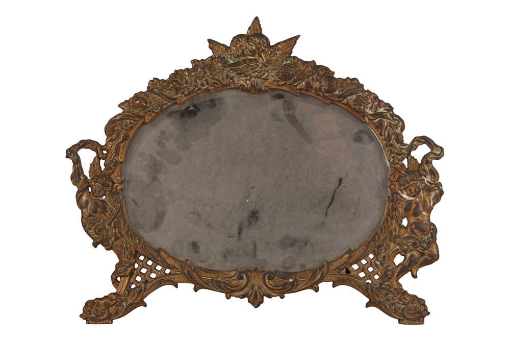 Lot 319 - AN EARLY TWENTIETH CENTURY HEAVY  GILT METAL DRESSING TABLE MIRROR