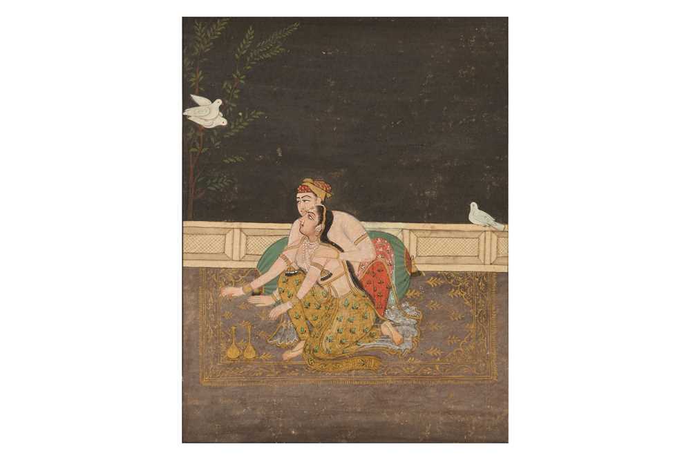Lot 201 - A COUPLE OBSERVING WHITE DOVES ON A PALATIAL TERRACE