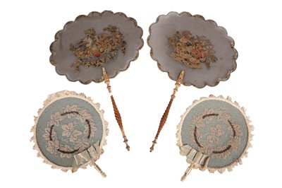 Lot 257 - A COLLECTION OF FOUR NINETEENTH CENTURY FIXED FACE SCREENS/FANS