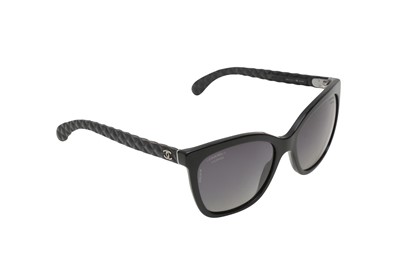 Lot 260 - Chanel Black Polarised Cat Eye Quilted Sunglasses