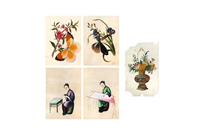 Lot 402 - A GROUP OF FIVE CHINESE PITH PAPER PAINTINGS