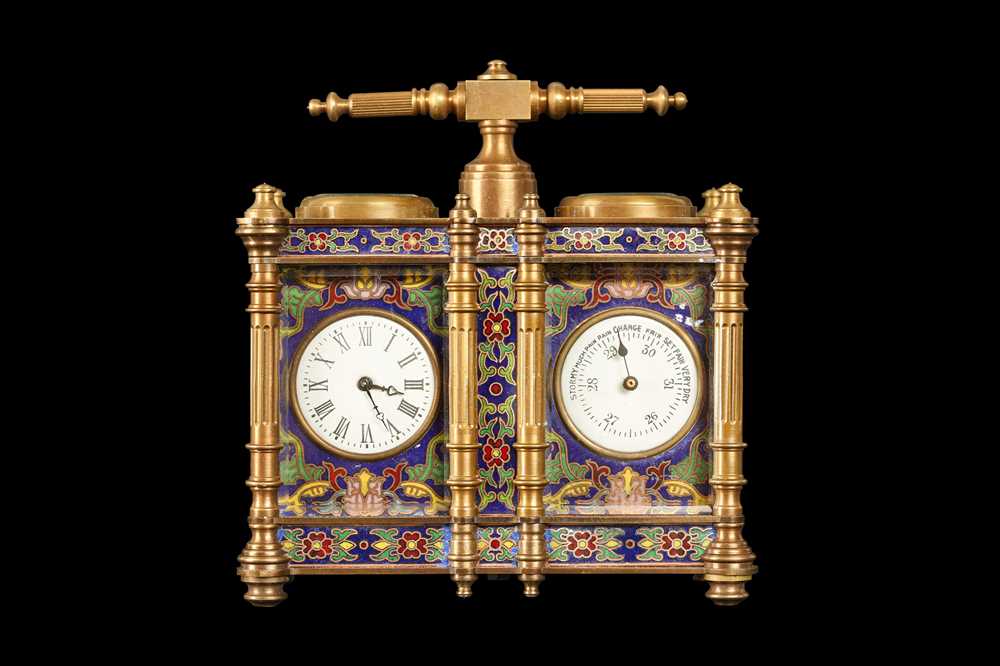 Lot 407 - A BRONZE AND CLOISONNE ENAMEL COMBINED DESK
