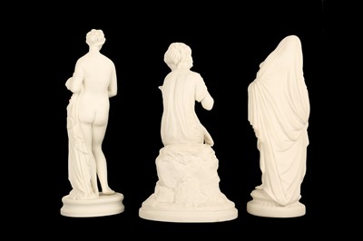Lot 149 - THREE NINETEENTH CENTURY BISCUIT PORCELAIN FIGURES OF MAIDENS