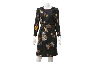 Lot 262 - Gucci Black Wool Drape Print Dress -  Size 40