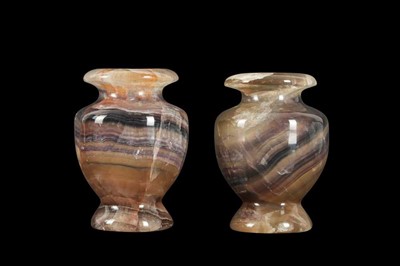 Lot 493 - A PAIR OF BANDED AGATE VASES