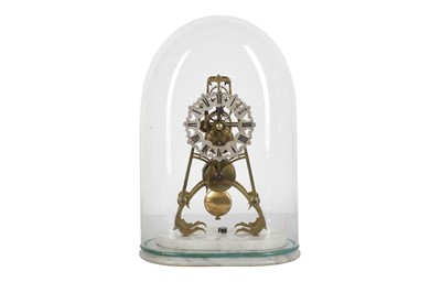 Lot 403 - A GOTHIC STYLE BRASS SKELETON CLOCK
