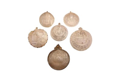 Lot 254 - SIX NINETEENTH CENTURY JERUSALEM MOTHER OF PEARL CARVED SHELLS OF RELIGIOUS THEME