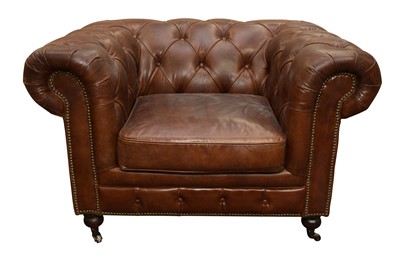 Lot 400 - PURE WHITE LINES, A BROWN BUTTONED LEATHER 'HIGHGATE' CHESTERFIELD CLUB ARMCHAIR