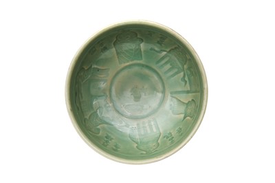Lot 62 - A CHINESE LONGQUAN CELADON 'FIGURATIVE' BOWL