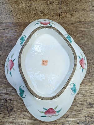 Lot 136 - A CHINESE QUATREFOIL BLUE-GROUND FOOTED FISH