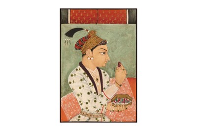 Lot 369 - A PORTRAIT OF AN INDIAN PRINCE ADMIRING A LARGE SPINEL BEAD