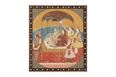 Lot 272 - AN ILLUSTRATION OF A RAM DARBAR: RAMA AND SITA ENTHRONED