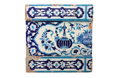 Lot 311 - A BLUE AND TURQUOISE-PAINTED MULTAN POTTERY TILE