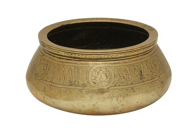 Lot 525 - A FINE SMALL-SIZED MAMLUK BRASS BOWL WITH LOTUS FLOWERS