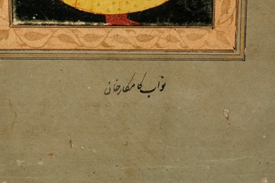 Lot 328 - AN INDIAN ALBUM PAGE: A STANDING PORTRAIT OF A NAWAB AND A DUTCH ENGRAVING AFTER CARRACCI