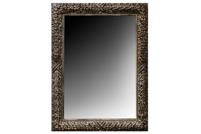 Lot 324 - A CONTEMPORARY RECTANGULAR MIRROR WITH A DISTRESSED METAL FRAME