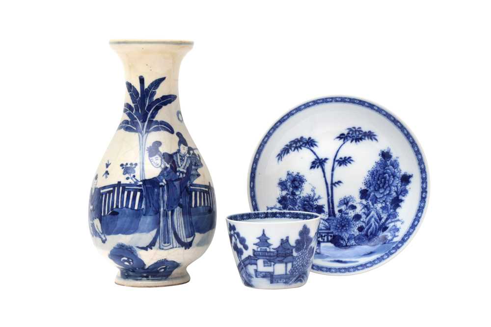 Lot 163 - THREE CHINESE BLUE AND WHITE SOFT-PASTE PORCELAIN ITEMS
