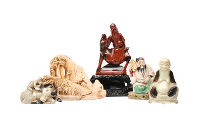 Lot 484 - A GROUP OF FIVE CHINESE SOAPSTONE CARVINGS