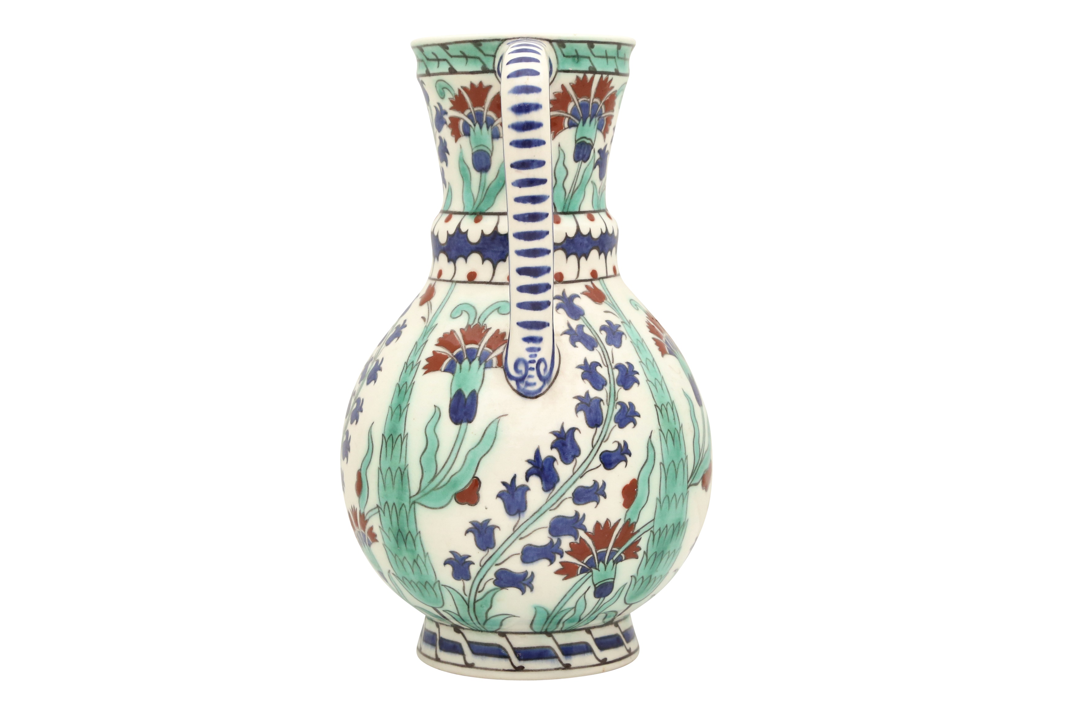 Lot 498 - AN IZNIK-STYLE BFK POTTERY JUG