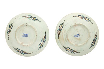 Lot 493 - A PAIR OF POLYCHROME-PAINTED KUTAHYA POTTERY DISHES