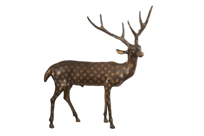 Lot 198 - A LARGE PATINATED BRONZE SCULPTURE OF A STAG