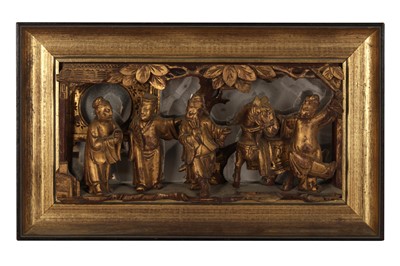 Lot 170 - A CHINESE CARVED GILTWOOD PANEL, LATE 19TH TO EARLY 20TH CENTURY