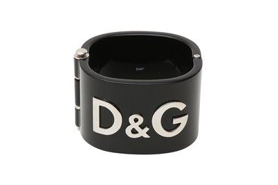 Lot 286 - Dolce & Gabbana Black Logo Hinged Cuff Bracelet