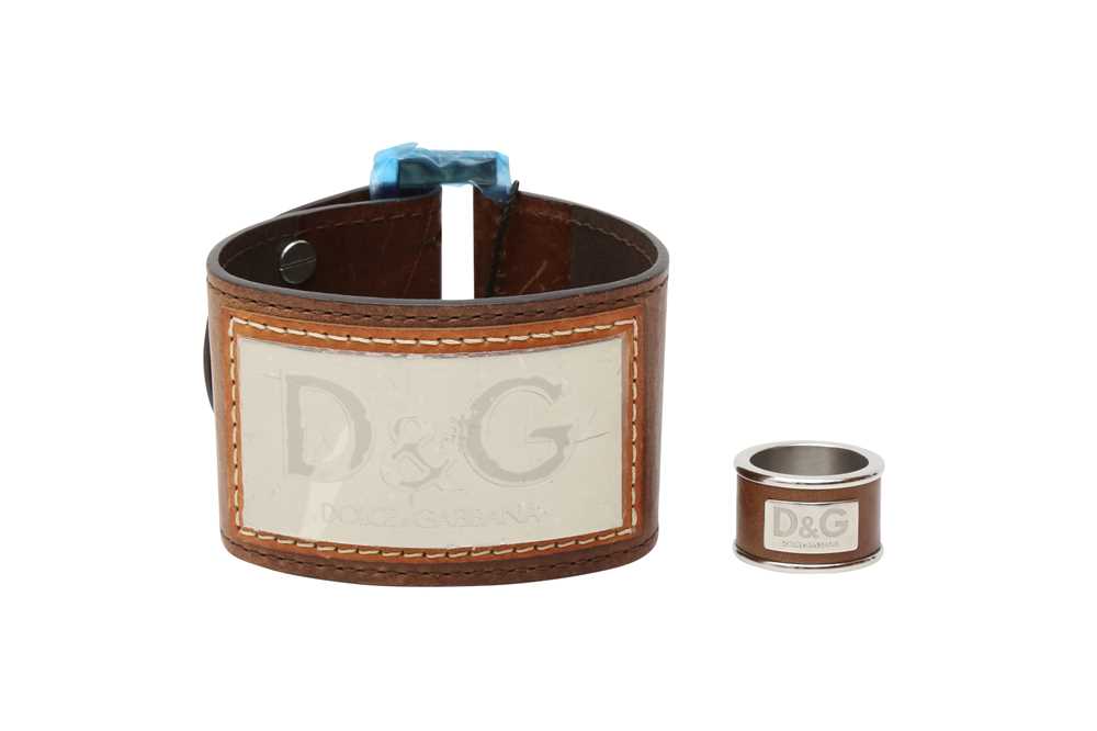 Lot 61 - Dolce & Gabbana Brown Logo Cuff Bracelet and Ring