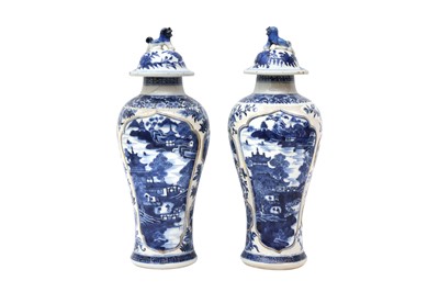 Lot 160 - A PAIR OF CHINESE BLUE AND WHITE VASES AND COVERS
