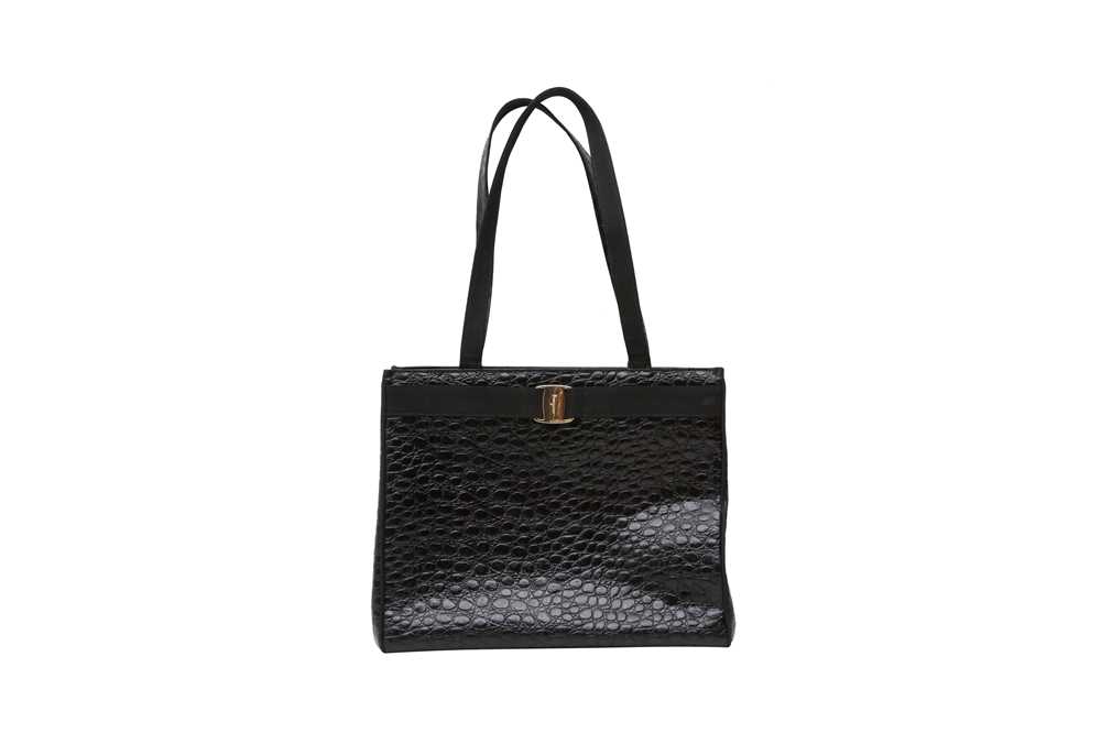 Lot 237 - Salvatore Ferragamo Black Vara Croc Tote