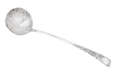 Lot 623 - An early George III Irish provincial silver ‘hook end’ soup ladle, Limerick circa 1760 by Samuel Johns (free. 10 Sep 1756, d. 1795)