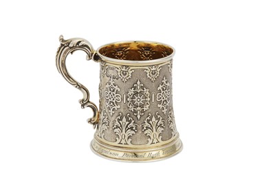 Lot 587 - A Victorian sterling silver gilt christening mug, London 1852 by Robert Hennell III