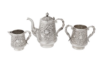 Lot 371 - An early 20th century Anglo – Indian unmarked silver three – piece tea service, Bombay circa 1920