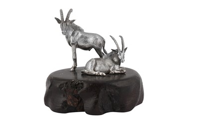 Lot 338 - A contemporary South African silver model of two Sable Antelopes, Zimbabwe, by Patrick Mavros