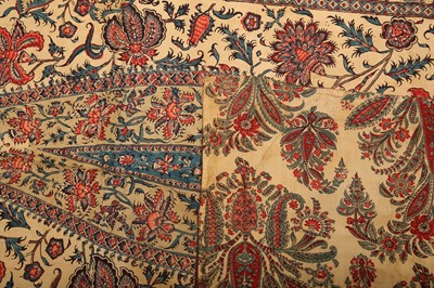 Lot 396 - A NEAR PAIR OF WOODBLOCK-PRINTED CHINTZ COTTON HANGINGS
