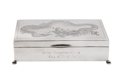 Lot 63 - AN EARLY 20TH CENTURY CHINESE EXPORT SILVER CIGARETTE BOX, HONG KONG CIRCA 1930 RETAILED BY LEE YEE HING