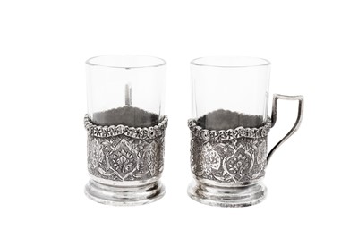 Lot 464 - A set of six Persian (Iranian) unmarked silver tea glass holders, Isfahan circa 1960