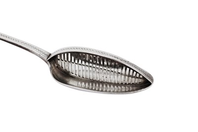 Lot 520 - A George III sterling silver straining spoon, London 1785 by Richard Crossley