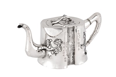 Lot 405 - A good early 20th century Chinese Export silver three-piece tea service, Canton circa 1900 by Yu Dechang