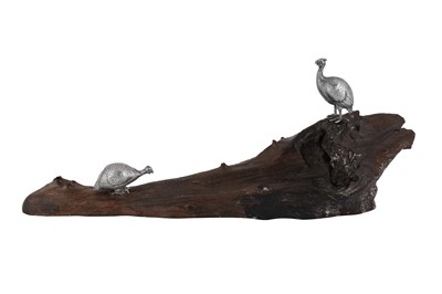 Lot 339 - A contemporary Zimbabwean silver model of two guinea fowls, Harare by Patrick Mavros
